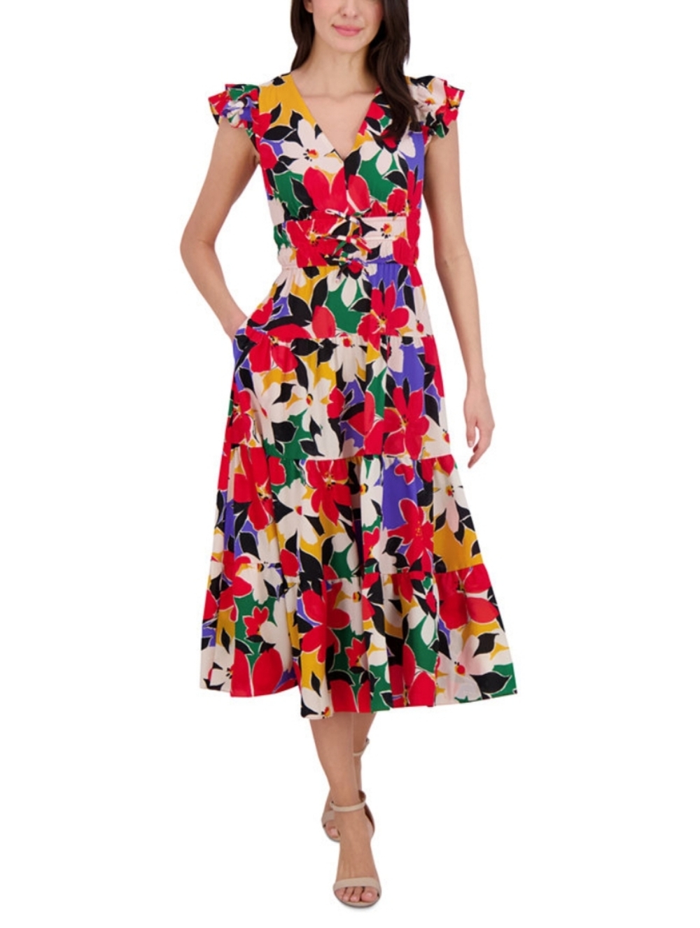 Vince Camuto Floral Print Dress W/Pockets, NWT, Sz 14